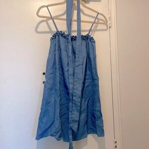 Short linen Reformation linen dress in French blue